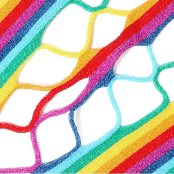 ❤️SOLD❤️ Rainbow Mesh Fishnet Dress Rave Festival Outfit Swim Cover - Picture 5 of 9